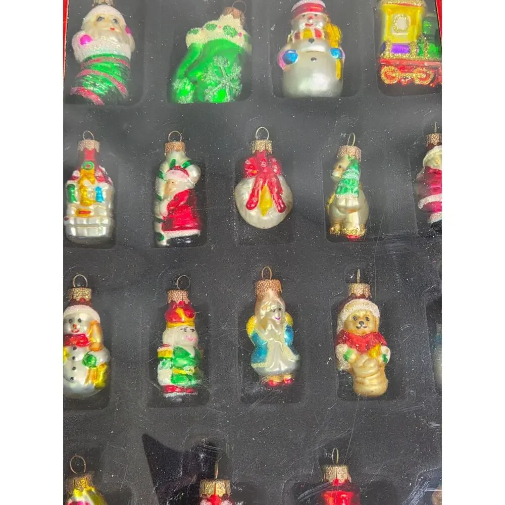 Vintage 2005 Target 18pc Miniature Glass Christmas Ornaments Figurines Set Boxed